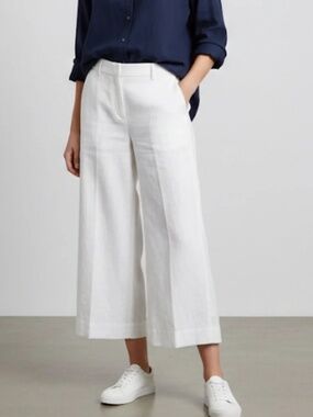 J Crew 100% Linen Gazebo High Waist Wide Leg Crop Pants Size 8
